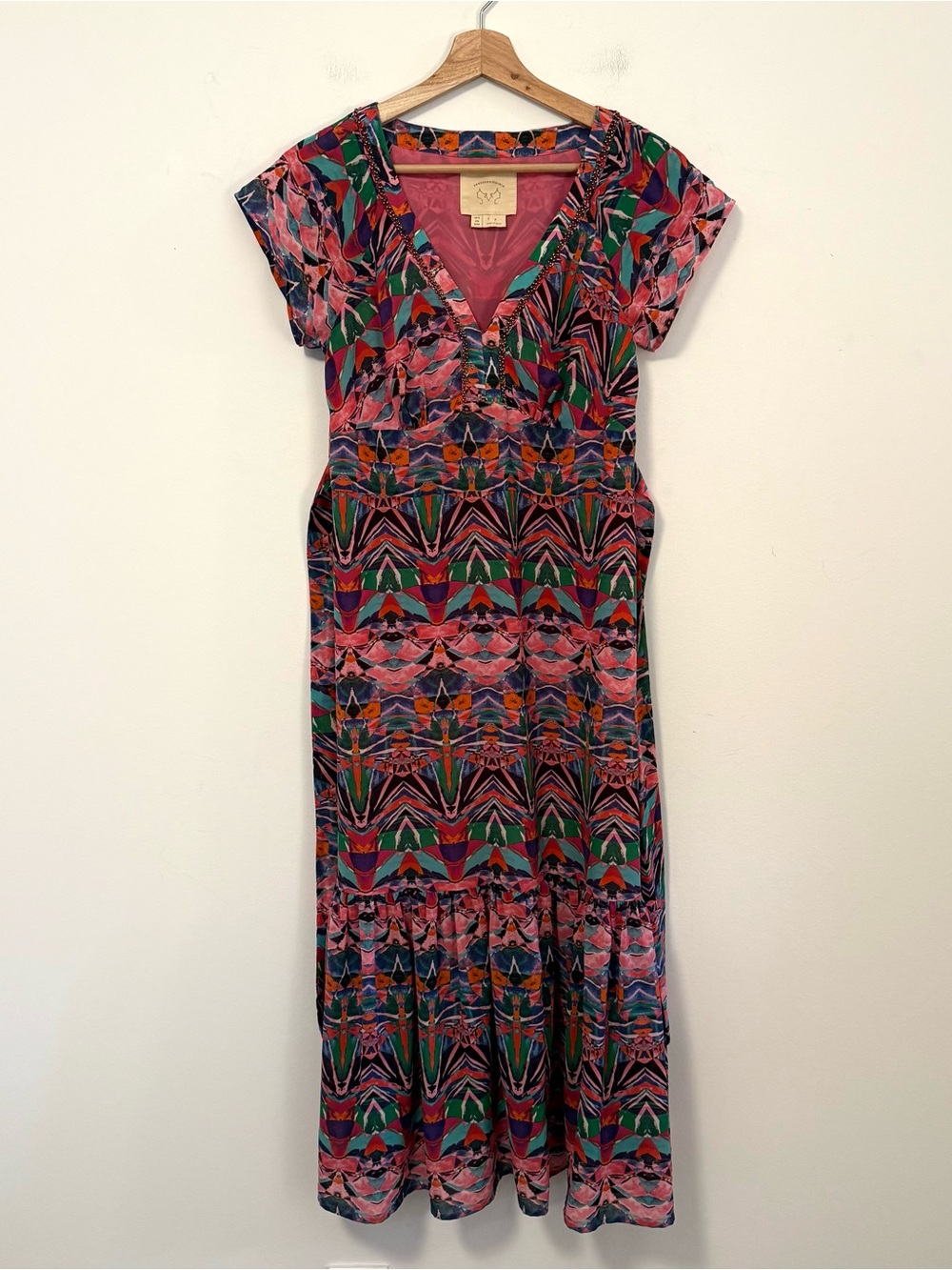 Anthropologie Vanessa Virginia Mural Maxi Dress Beaded Print Pink Size 6